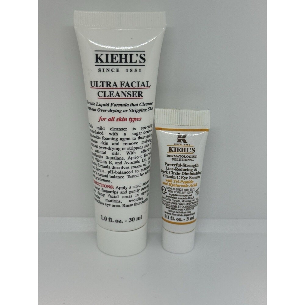 Kiehl’s Ultra Facial Cleanser 1oz & Vitamin C Eye Serum Powerful Strength Free